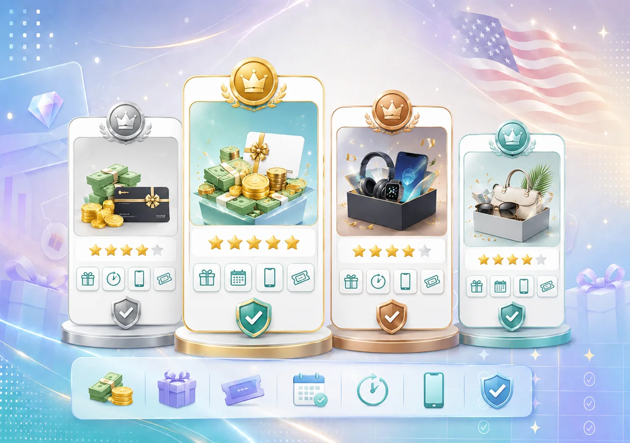 Best instant win sweepstakes sites for US players with ranking cards, prize categories, and review markers